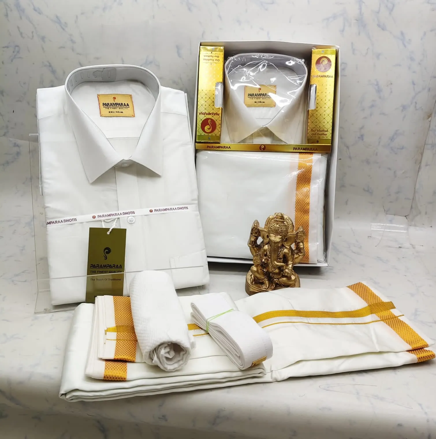 Silk Mixed Signature Jerry Border Dhoti Set